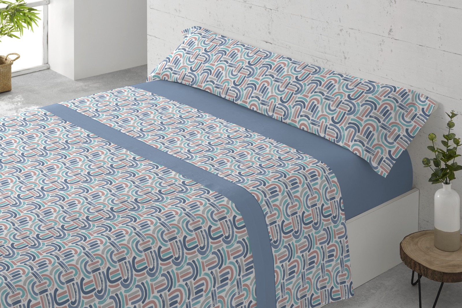 Juego de sábanas tres piezas cama de 135cm arc azul donegal collections