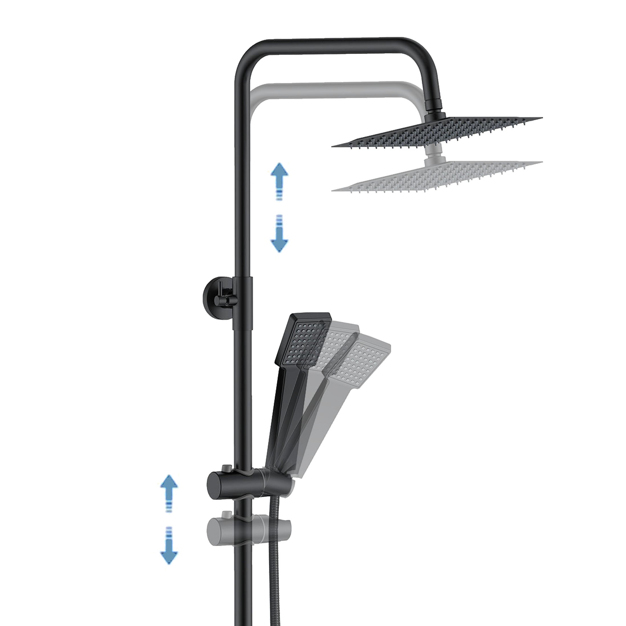 Aica Columna de Ducha Termostática Negro Mate Cuadrada Barra Ajustable Cabezal Duhca Lluvia - 2