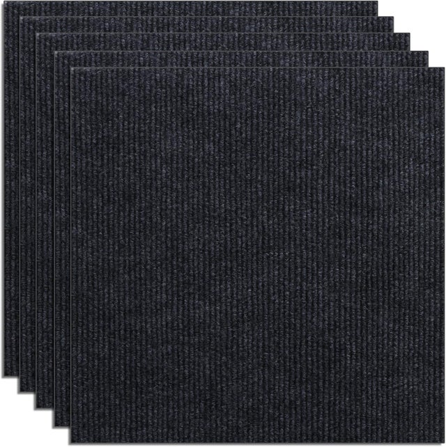 noir Lot de 15 carreaux de moquette antidérapants - Faciles à décoller et à coller - Pour bureau, salon, chambre à coucher - 30 x 30 cm