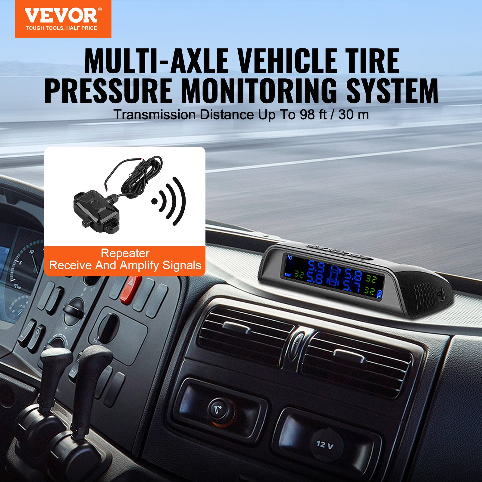 Hnmodter Système TPMS Solaire - Moniteur De Pression Pneus Avec 3 Capteurs Externes Pour Tricycle - Affichage LCD Alerte Fuite Et Température