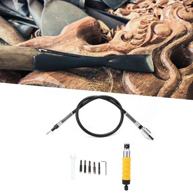 Set Scalpello Elettrico Per Legno - 5 Lame Con Manico Giallo E Chiave | Per Intaglio Con Macchine Fino A 12,000 RPM - Foto 2