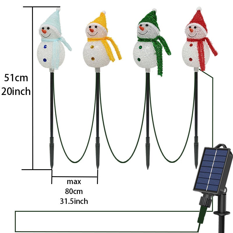 Zestaw 4 lampek choinkowych zasilanych energią słoneczną z palikiem w kształcie bałwana, wodoodporne lampki choinkowe do ogrodu, dekoracje świąteczne - 4