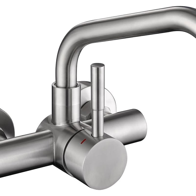 Ścienna bateria kuchenna, obrotowa bateria ścienna 360°, armatura ze stali nierdzewnej 304, wyjmowany perlator, szczotkowana