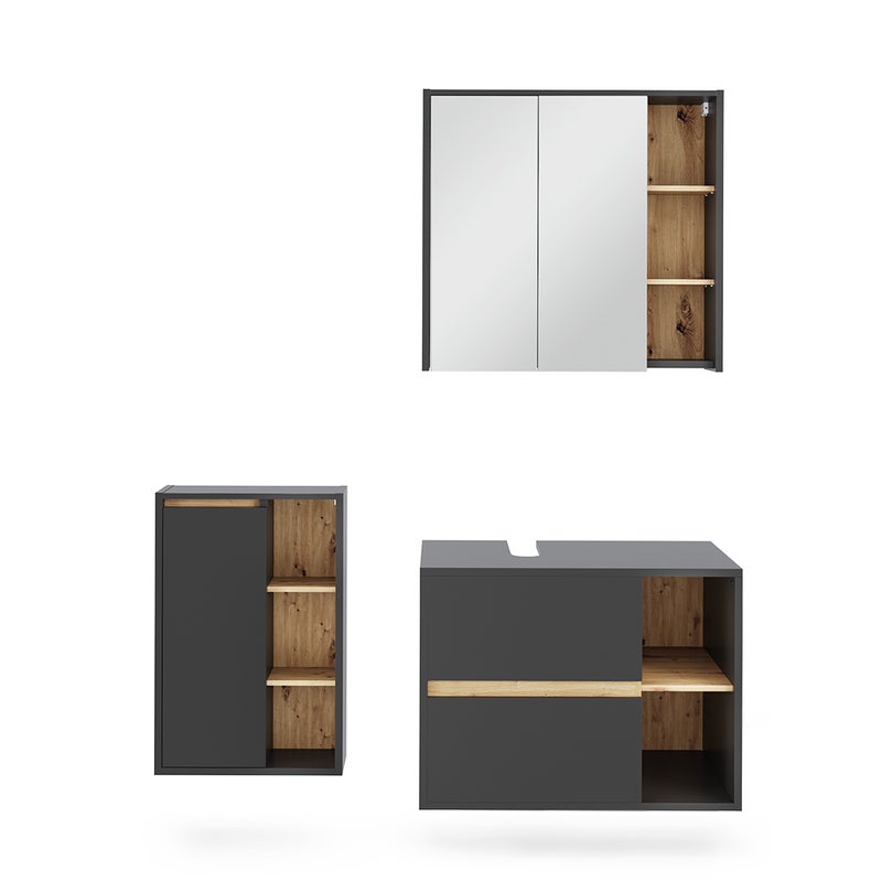 Vicco Zestaw mebli łazienkowych Viola, Szary/Artystyczny, 3 części