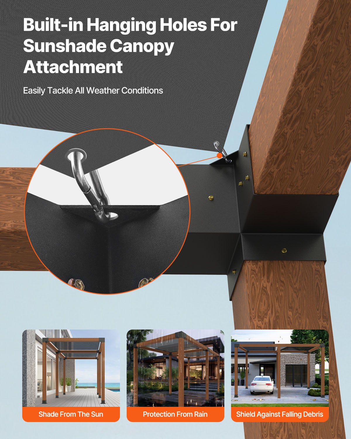 Kit Supports Pergola VEVOR 6x6 pouces (int. 5,5x5,5),4 Supports Angulaires 3 Voies,Base DIY Bois pour Pergolas,Gazebos,Cabanes - 5