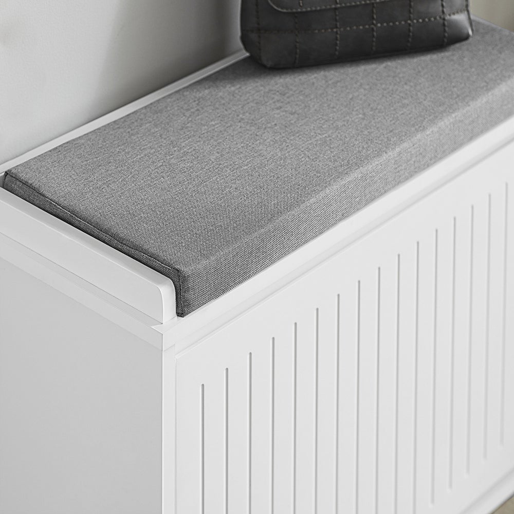 SoBuy Banc chaussures d’entrée avec assise coussin rembourré, meuble de rangement à abattant blanc gain de place, capacité 150 kg, 62x 26x45cm - 5