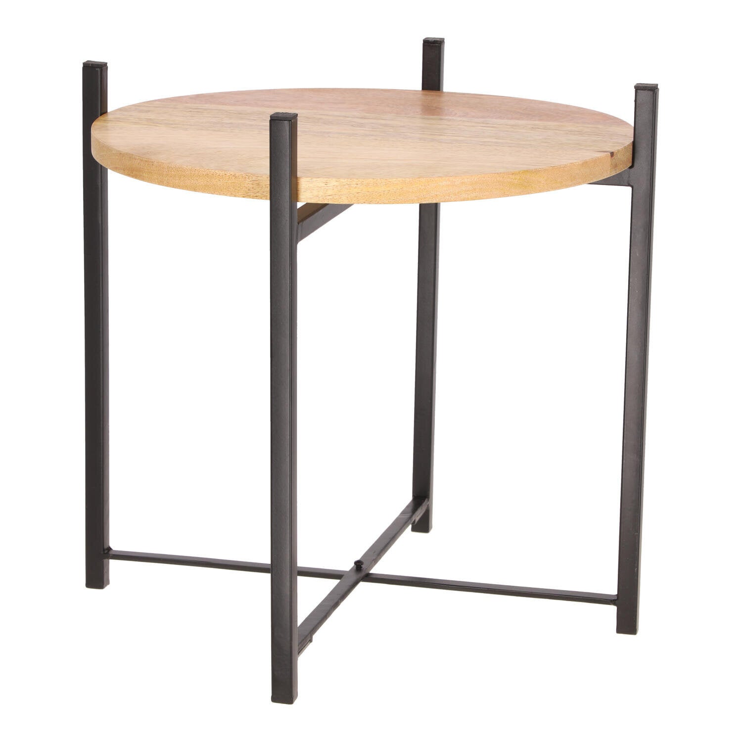 Stolik kawowy Ragna okrągły loftowy INTESI drewniany z metalową podstawą 42 cm do salonu 1 szt.