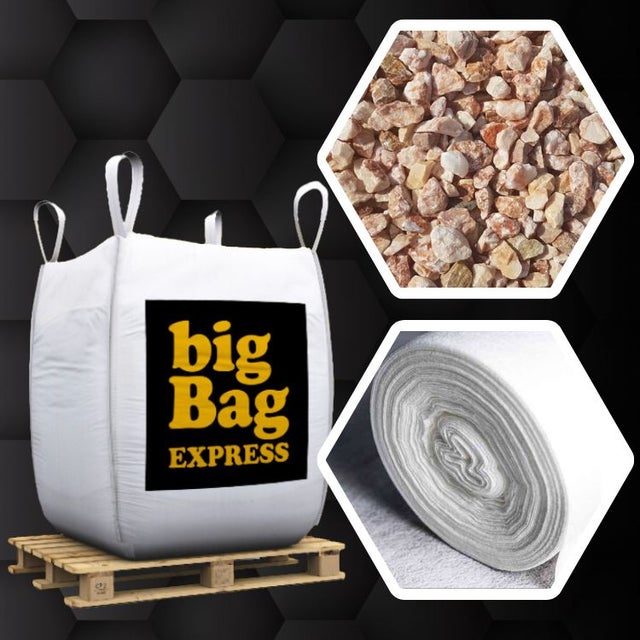 Pack Gravier Marbre Rose + Géotextile = 1 Big Bag de Gravier de Marbre Rose Ø 6/9 mm (≃ 20M²) + Géotextile 50m2 - Livraison PREMIUM