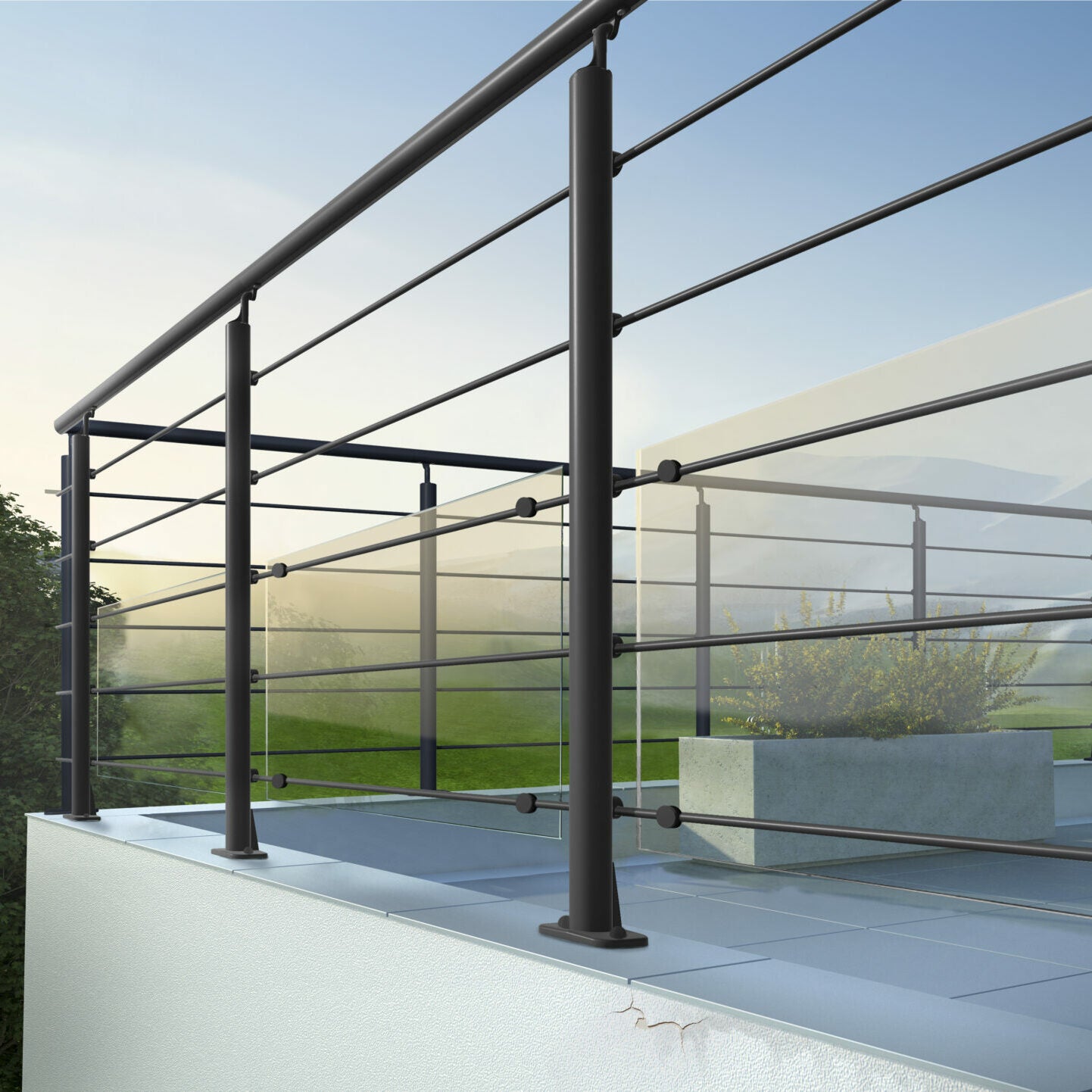 Kit garde-corps aluminium noir 2m pose à plat, Opalu KORDO - 6