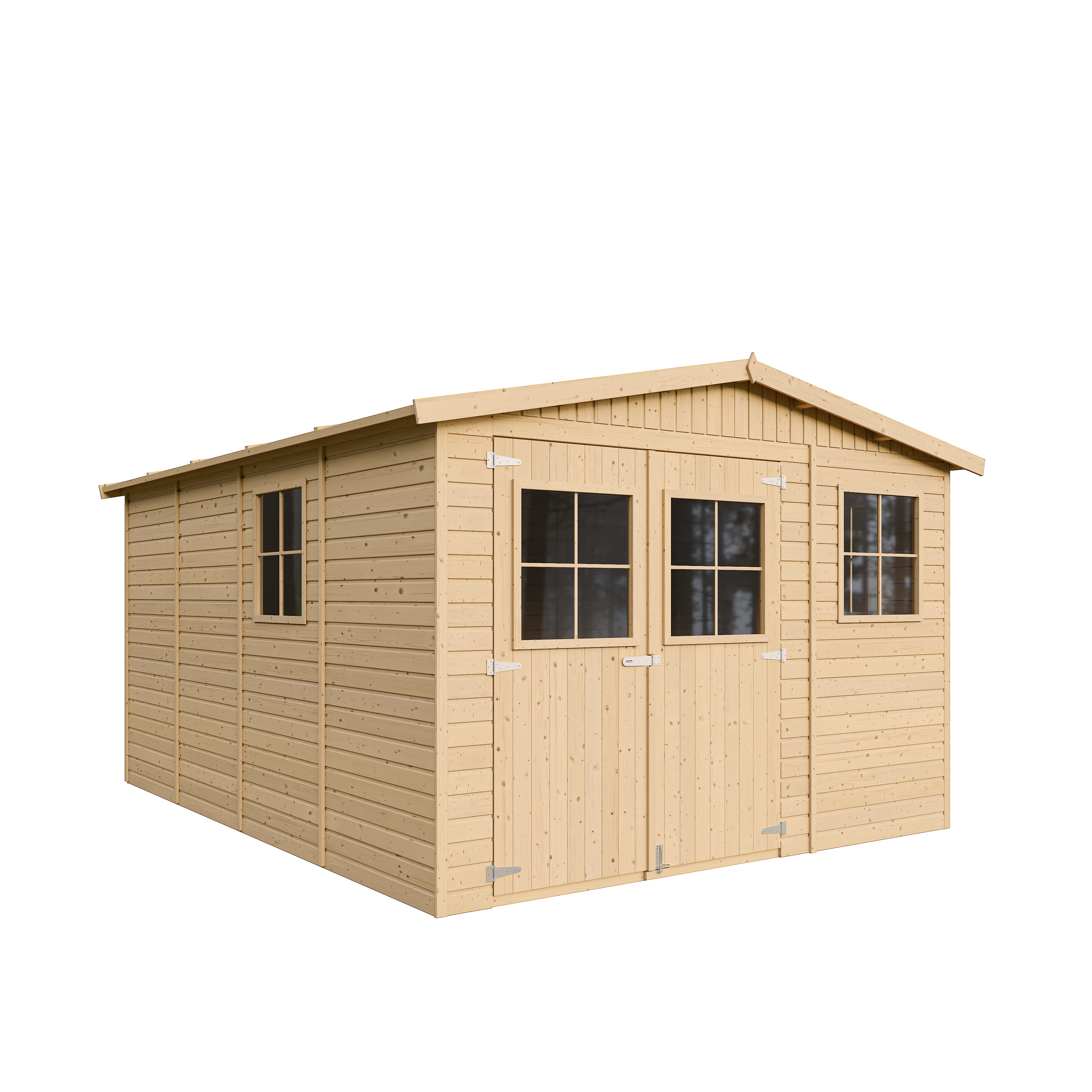Abri de Jardin en Bois Naturel - Stockage extérieur avec fenêtres- H226x324x416 cm/12 m² hangar en bois naturel - TIMBELA M336 - 3