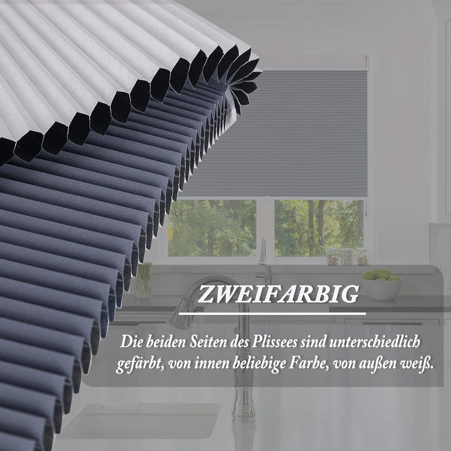 WOLTU Store plissé nid d'abeille 60x120cm sans perçage avec Porte-Pince,Store plissé antisolaire avec Feuille d'aluminium intégrée, Blanc+Bleu - 5