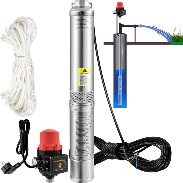 Pompe submersible pour puits profonds SucceBuy 550W 230V/50Hz 3000l/h 89m de hauteur de chute Acier inoxydable IP68