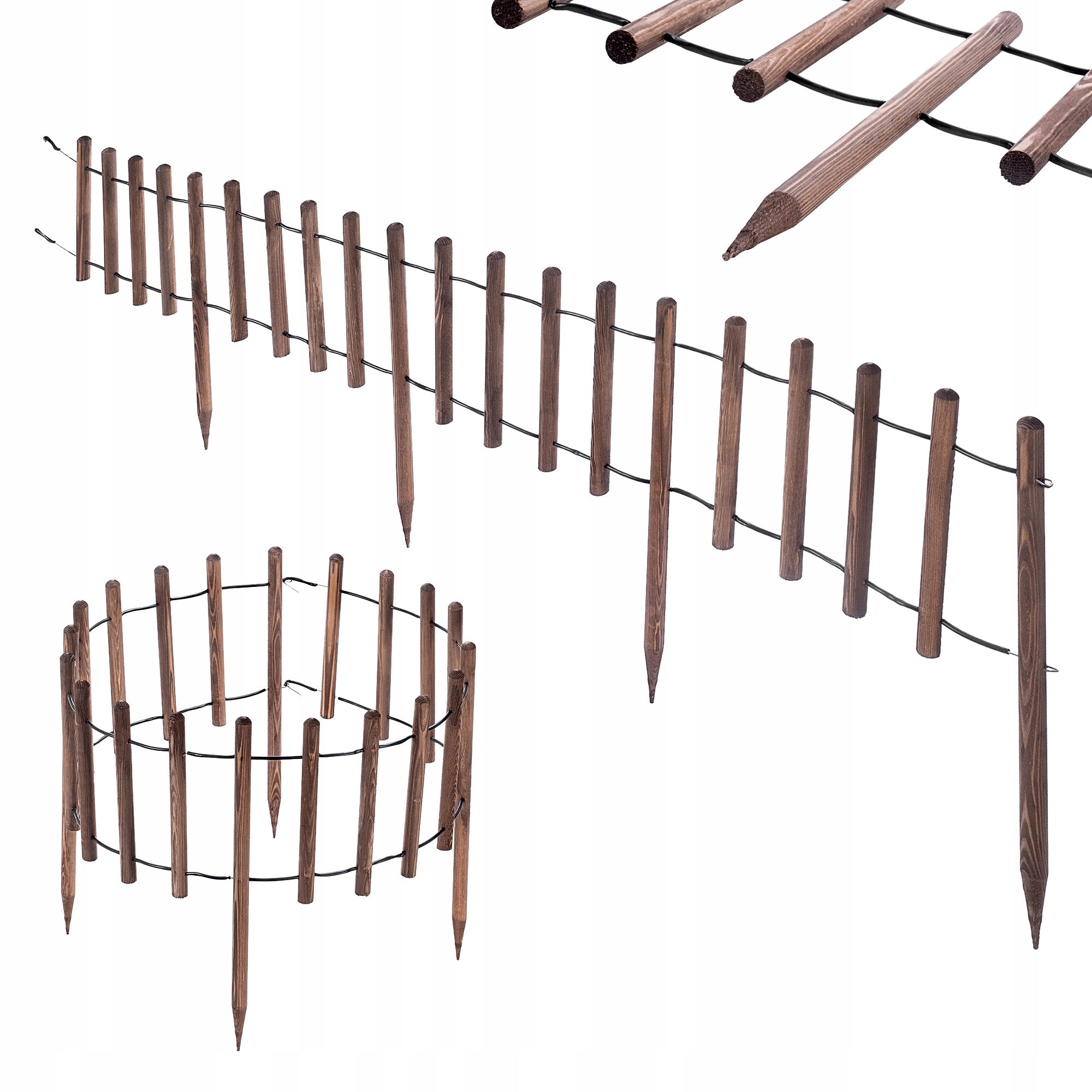 PALISADA OGRODOWA 185 cm OBRZEŻE OGRODOWE PŁOTEK DREWNIANY TRAWNIKOWY BRĄZ