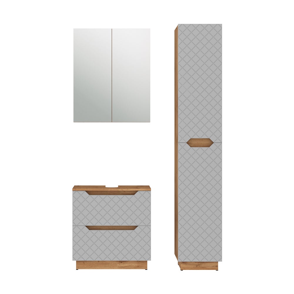 Vicco Zestaw mebli łazienkowych Lotta, Dąb/szary ze strukturą płytek, 3 części