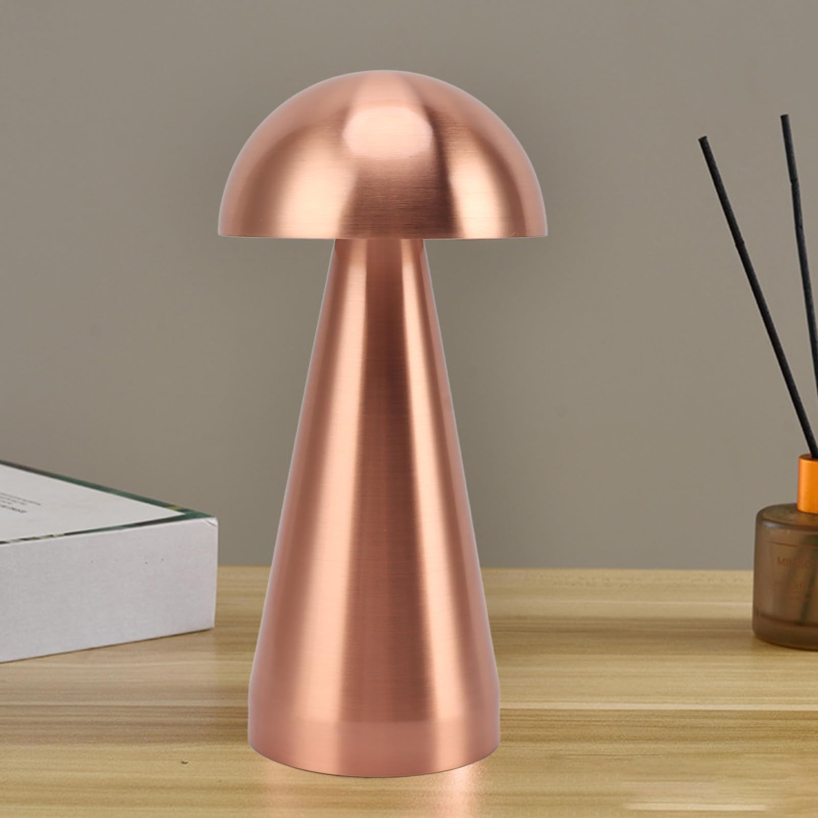 Ściemnialna lampka stołowa w kształcie grzybka, ładowalna lampka nocna LED przez USB, 3 temperatury barwowe i regulowana jasność (miedziana)