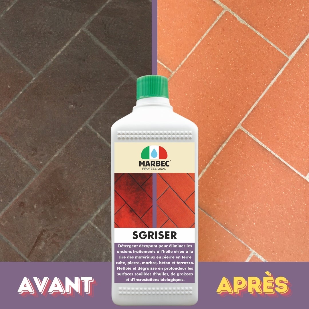 Détergent décapant puissant pour nettoyage de terre cuite pierre marbre SGRISER - 1LT - 3