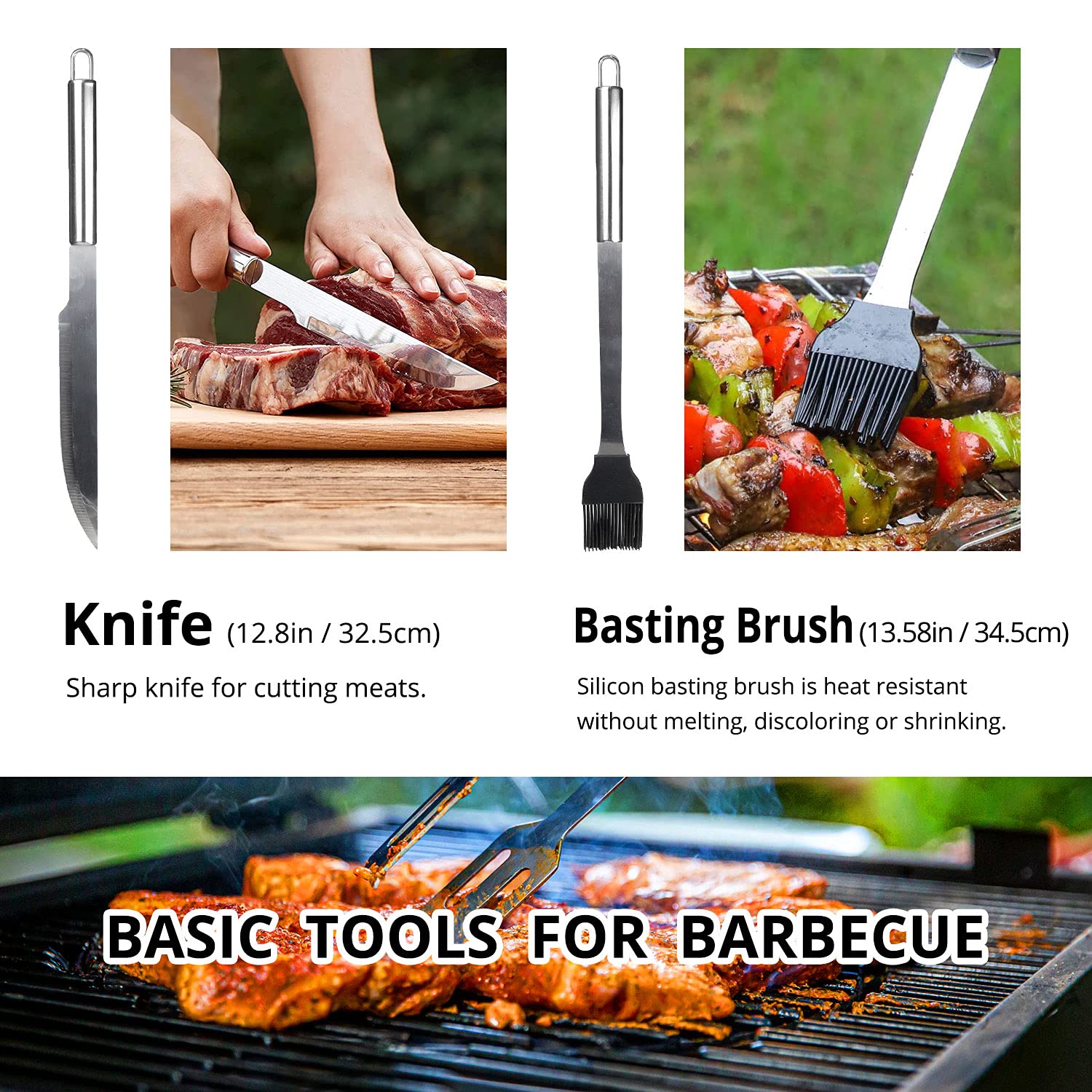 Conjunto profissional de utensílios de churrasco em aço inoxidável para exterior com bolsa de transporte prática (conjunto de 27) - 4