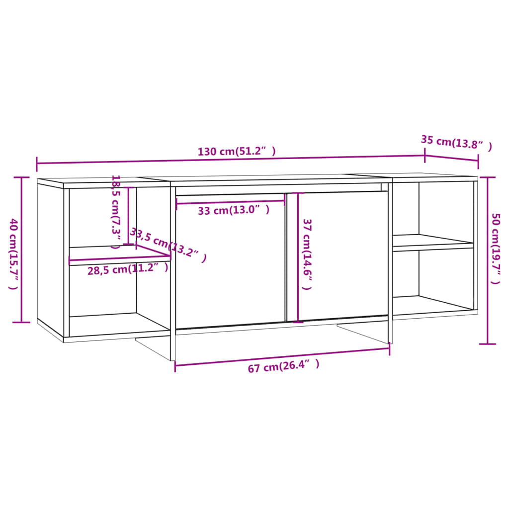Móvel de TV | Armário de TV 130x35x50 cm aglomerado cor sonoma cinzento CFW74024 - 8