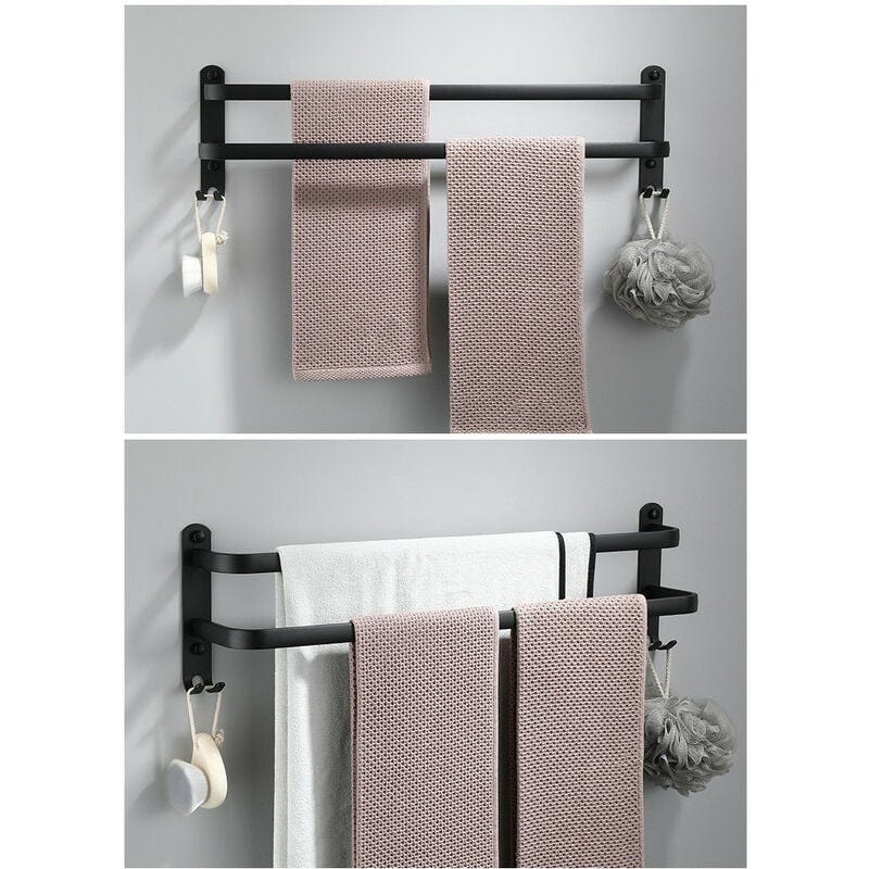 Portasciugamani da parete in alluminio - 2 ripiani - con ganci - 40 cm - Impermeabile - Nero - per bagno, cucina, toilette | Leroy Merlin Portasciugamani da parete in alluminio - 2 ripiani - con ganci - 40 cm - Impermeabile - Nero - per bagno, cucina, toilette | Leroy Merlin