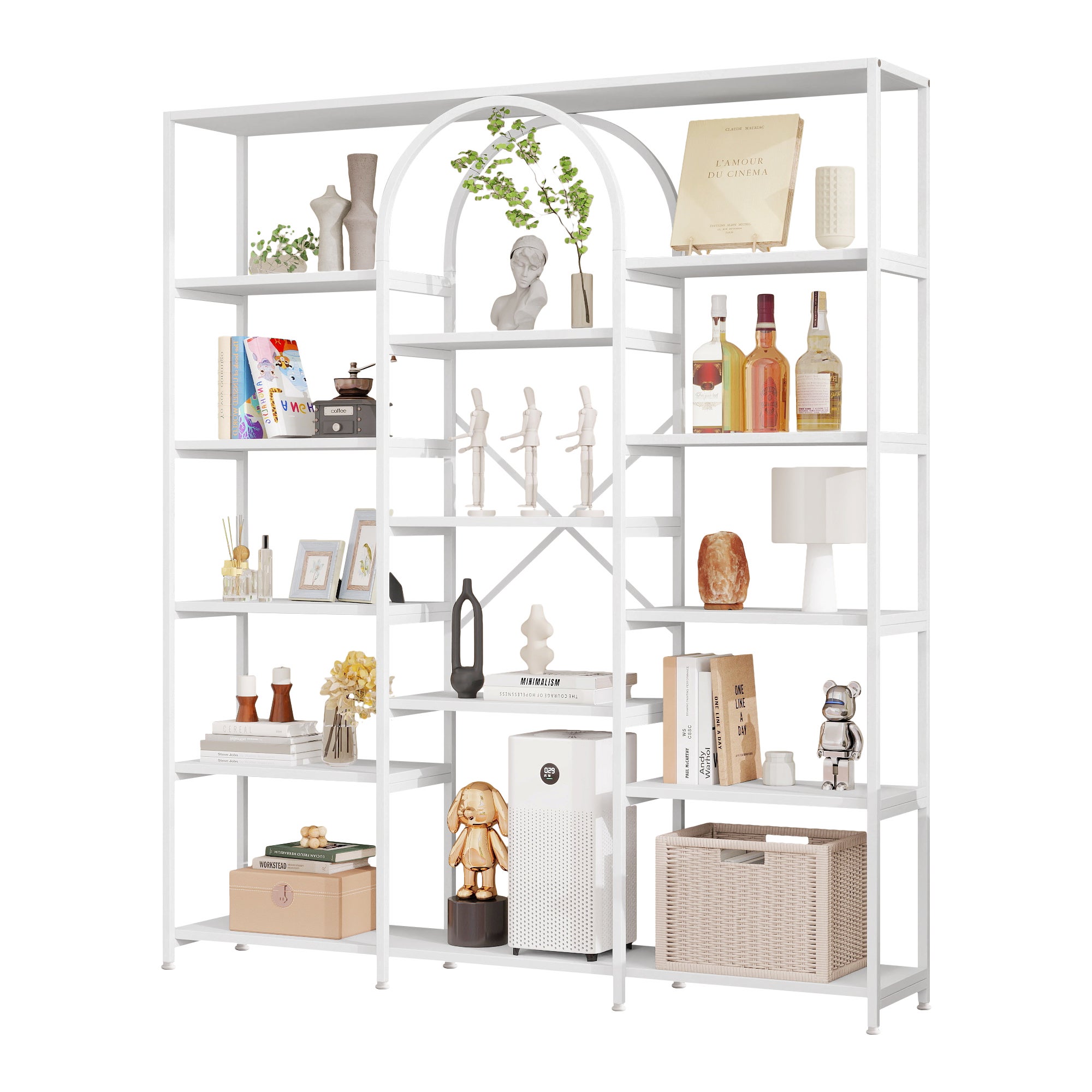 Regał z 5 półkami i przegródkami - 160 x 30 x 180 cm - MDF i stal - biały - 5