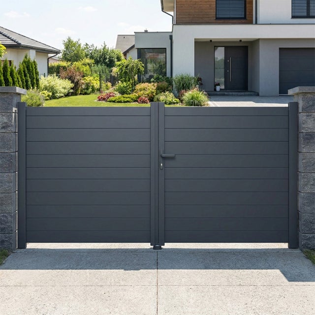 Portail battant aluminium plein lame XL H 1m60 x P 3m Gris 7016