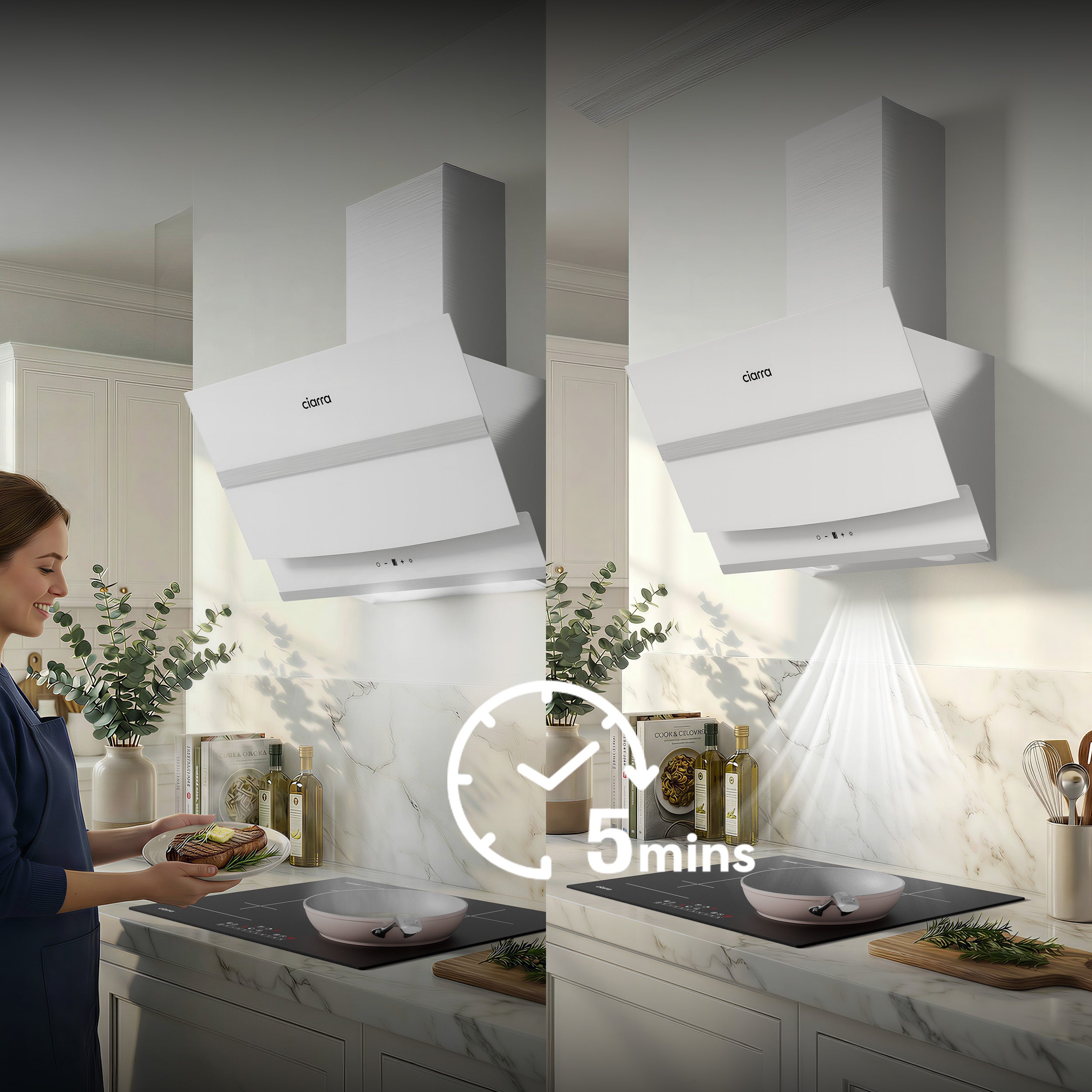 CIARRA Exaustor Táctil 60cm com Booster 650m3/h Controle APP Vidro Branco VM6736NW - 6