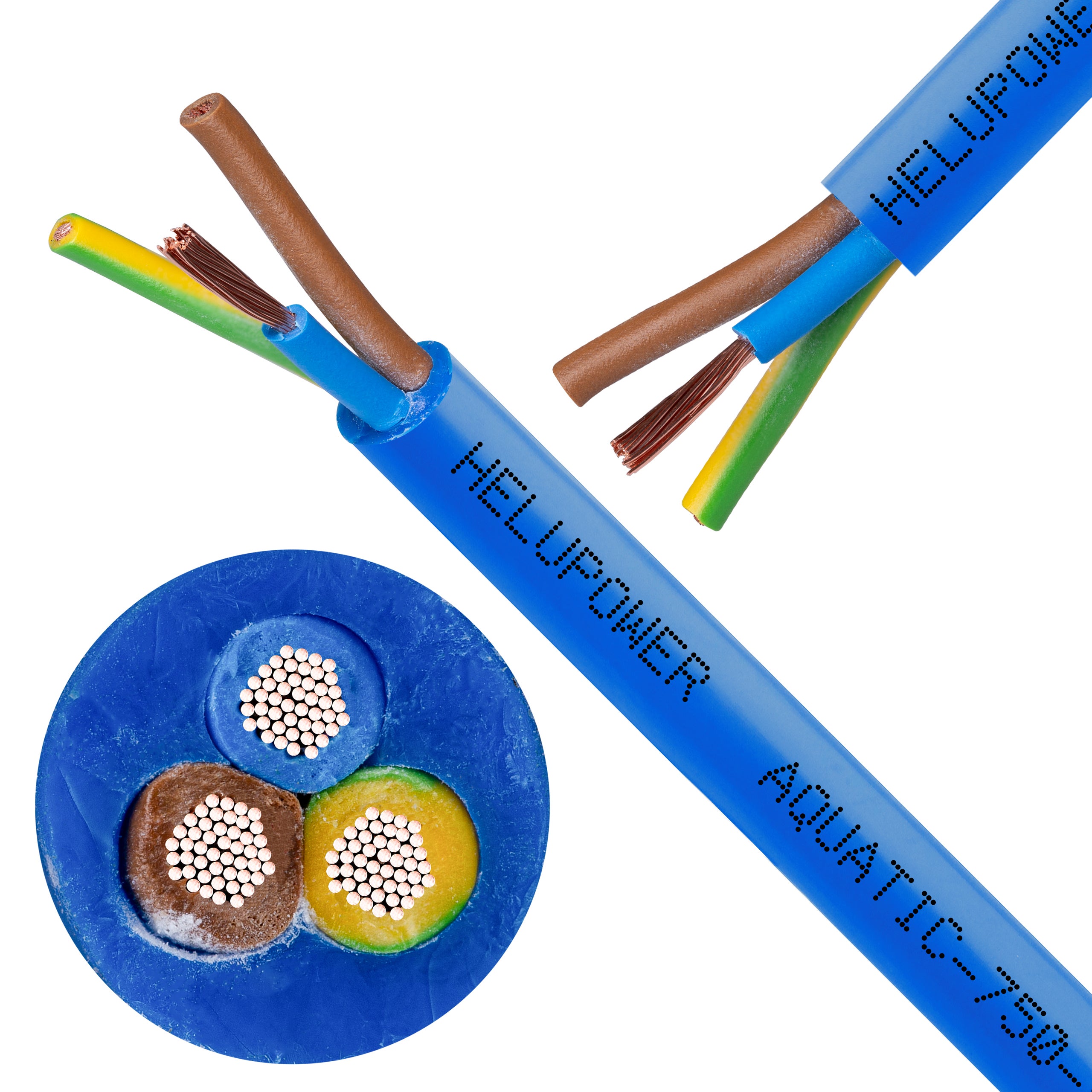 Kabel wodoodporny HELUPOWER AQUATIC 3x1,5mm2 niebieski 450/750V bezhalogenowy do pomp głębinowych, wody pitnej i słonej linka Helukabel 100m