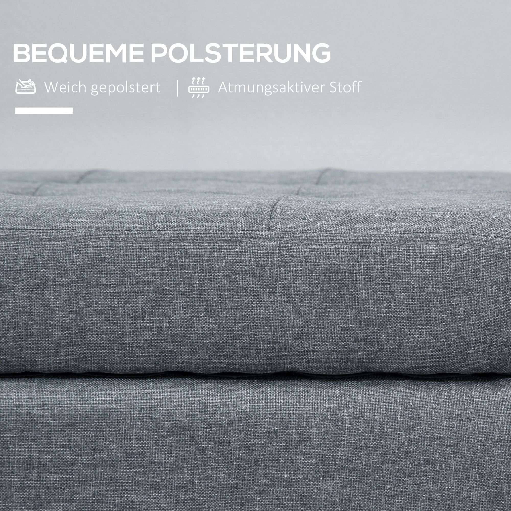 Banc avec rangement, banquette rembourrée aspect lin, pieds en bois, banc-lit moderne pour entrée, chambre et salon, 138 x 40 x 45 cm, gris foncé - 6