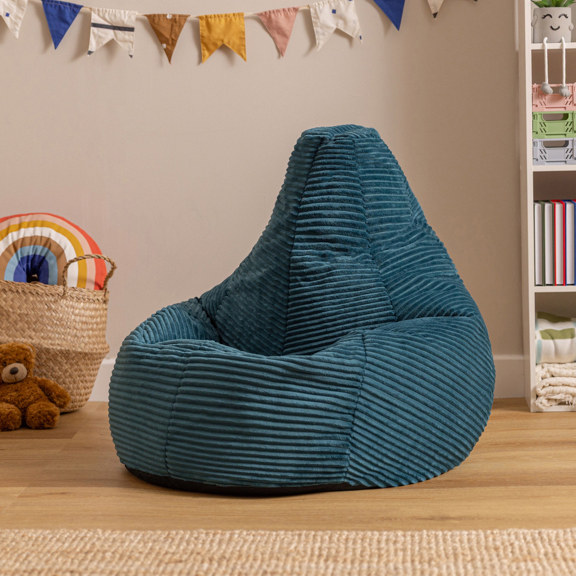 Pouf poire enfant Icon à dossier haut velours côtelé bleu canard, 65x65cm Oeko-Tex® - 3