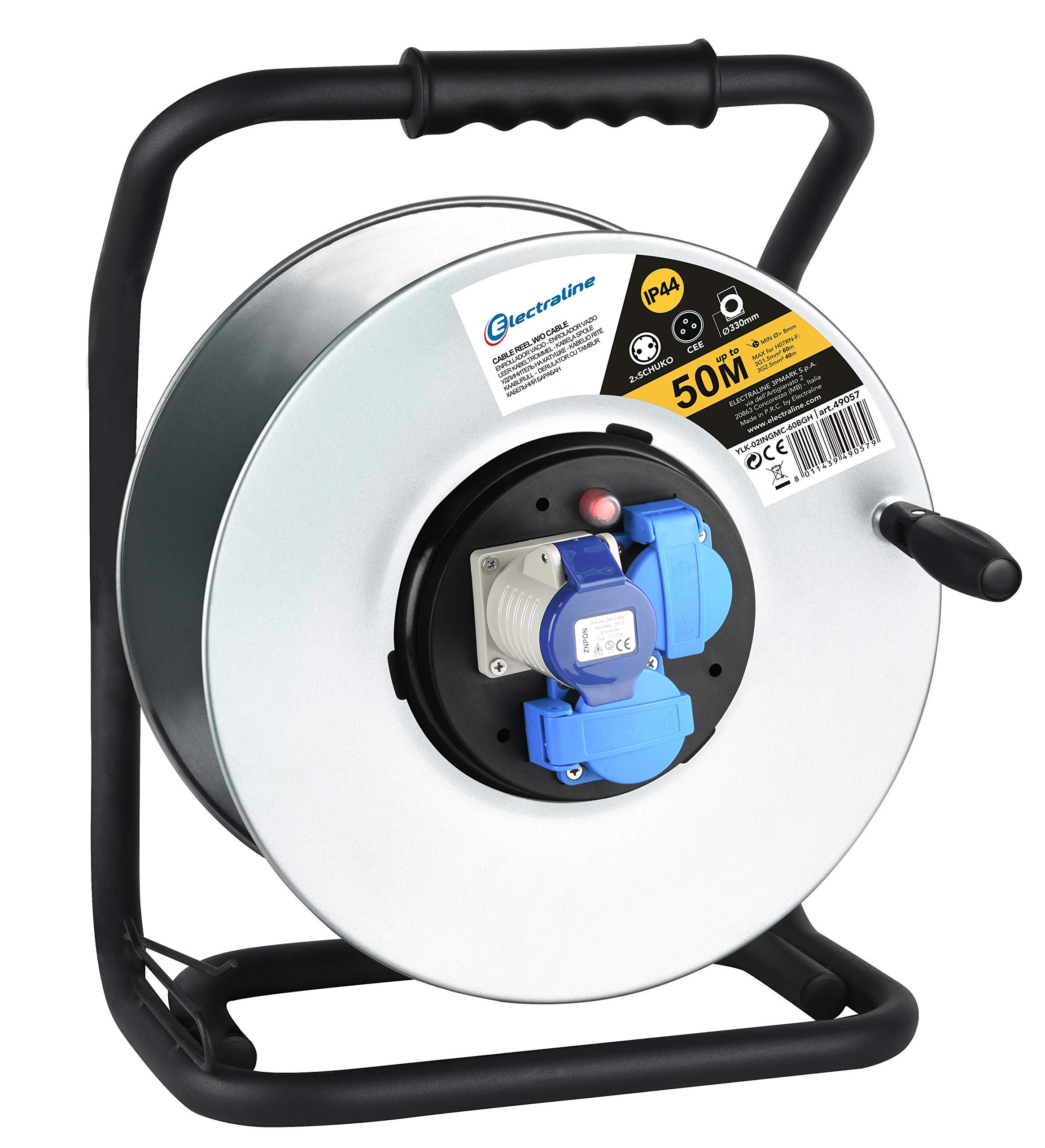 Avvolgicavo Elettrico Professionale Electraline - 2 Prese Schuko + 1 Industriale IEC - Base Metallo IP44 - Foto 9