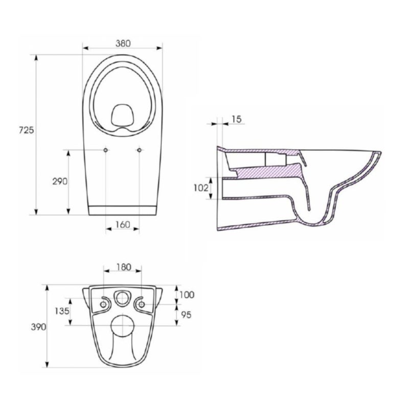 Cuvette WC suspendu sans bride 72 CM allongée PMR (pour personne à