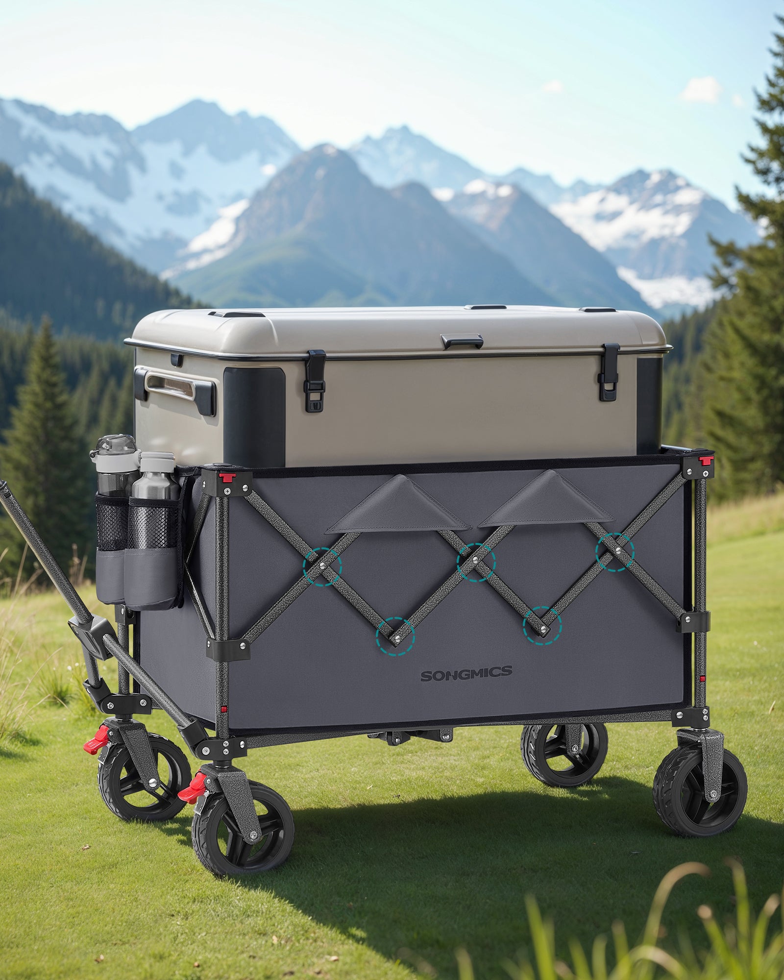 Chariot Pliable, Capacité de 150 L, Supporte Jusqu’à 150 kg, avec Poignée, 4 Roues Amovibles, pour Extérieur, Plage, Camping, Gris Ardoise - 5