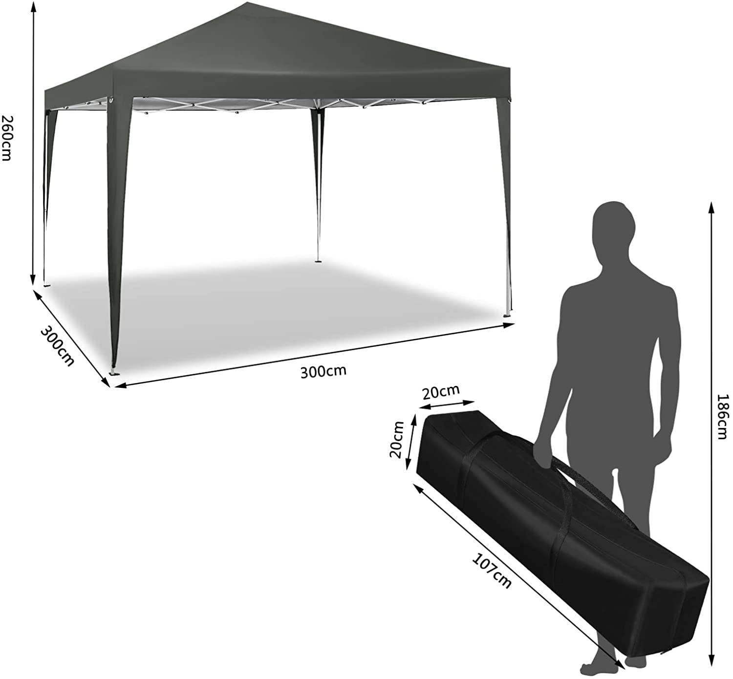 Tonnelle de Jardin. Tente Pliante. Protection du Soleil UV 50+. Facile à Installer Hauteur Réglable 3x3m. Gris,WOLTU - 3