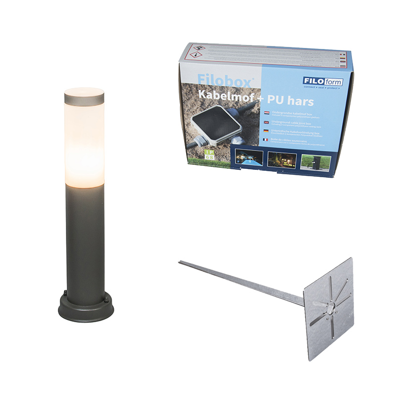 Lampa zewnętrzna na słupie antracytowa 45 cm IP44 - Rox z&nbsp;kołkiem gruntowym i&nbsp;przepustnicą kablową