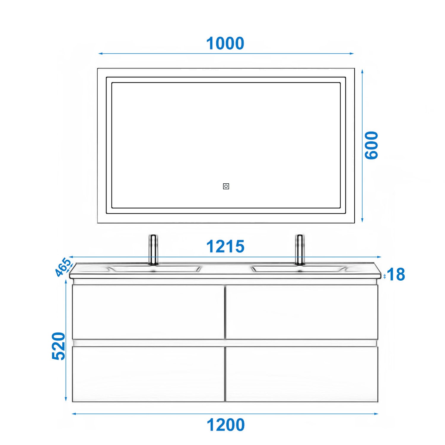 Ensemble meubles salle de bain 120cm double vasque + miroir Blanc - OCEAN - 5