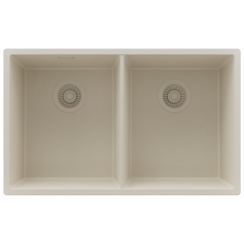 Zlewozmywak Beżowy 76x47cm, Zlew Kuchenny 2 Komorowy + Syfon, Nablatowy do szafki od 80cm - Londyn Slim Twin PRIMAGRAN