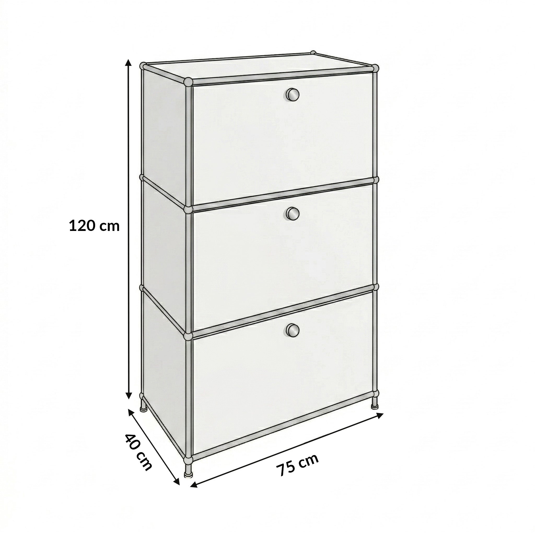 Étagère métal chromé design épuré, Concept Epuré MK-129, Buffet 3 compartiments verrouillables,Blanc - 3
