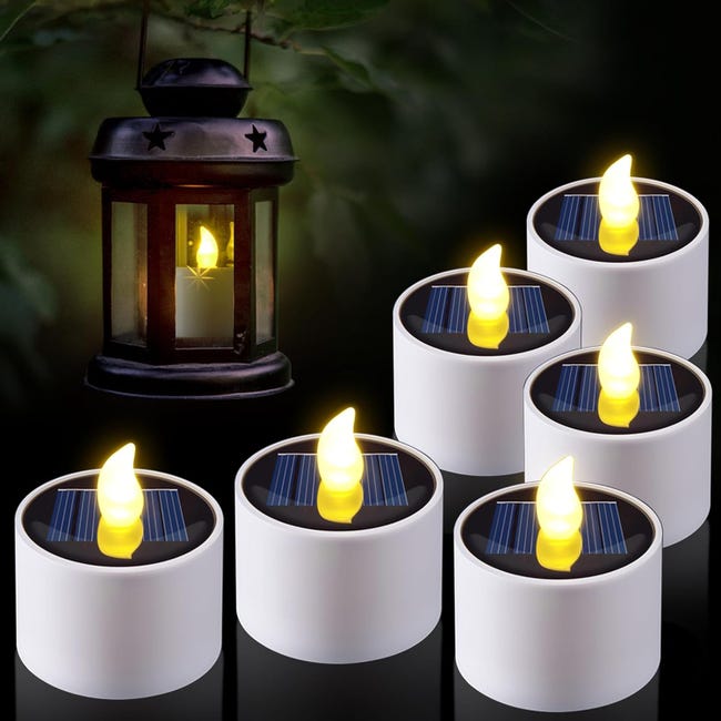 Lot 6 Bougies LED Solaires Sans Flamme – Scintillement Réaliste, Étanches IP44, Rechargeables Jardin, Mariage & Noël