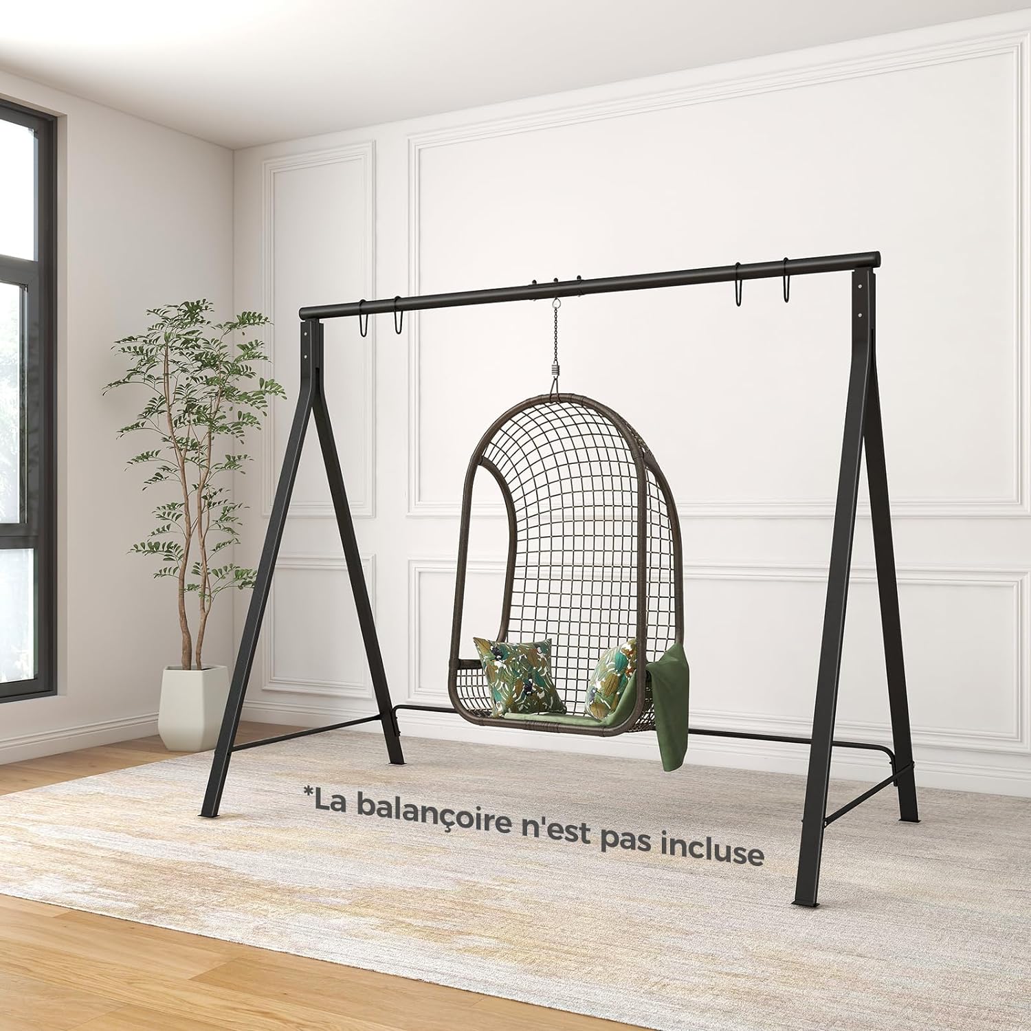 Portique Balançoire Extérieur,Support Balançoire Porche en Métal, Cadre de Balançoire,Capacité 160 kg /120 kg (210x110x175CM,Noir) - 8