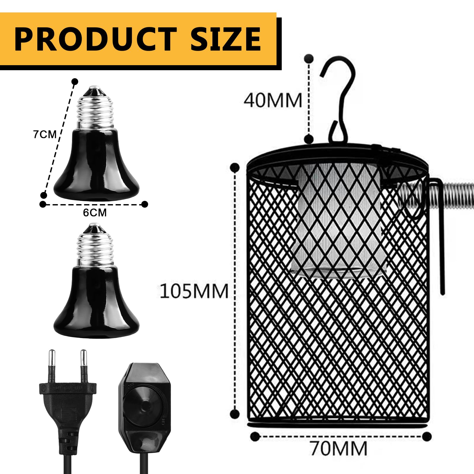 Lampada Riscaldante In Ceramica Con Gabbia Protettiva Per Rettili, Pappagalli, Drago Barbuto, Lucertole E Serpenti, Sicura E Facile Da Installare