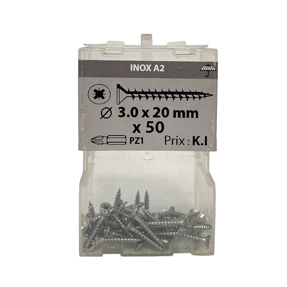 Boite 50 vis agglo 3 x 20mm tête fraisée Pozidriv filetage | Leroy Merlin