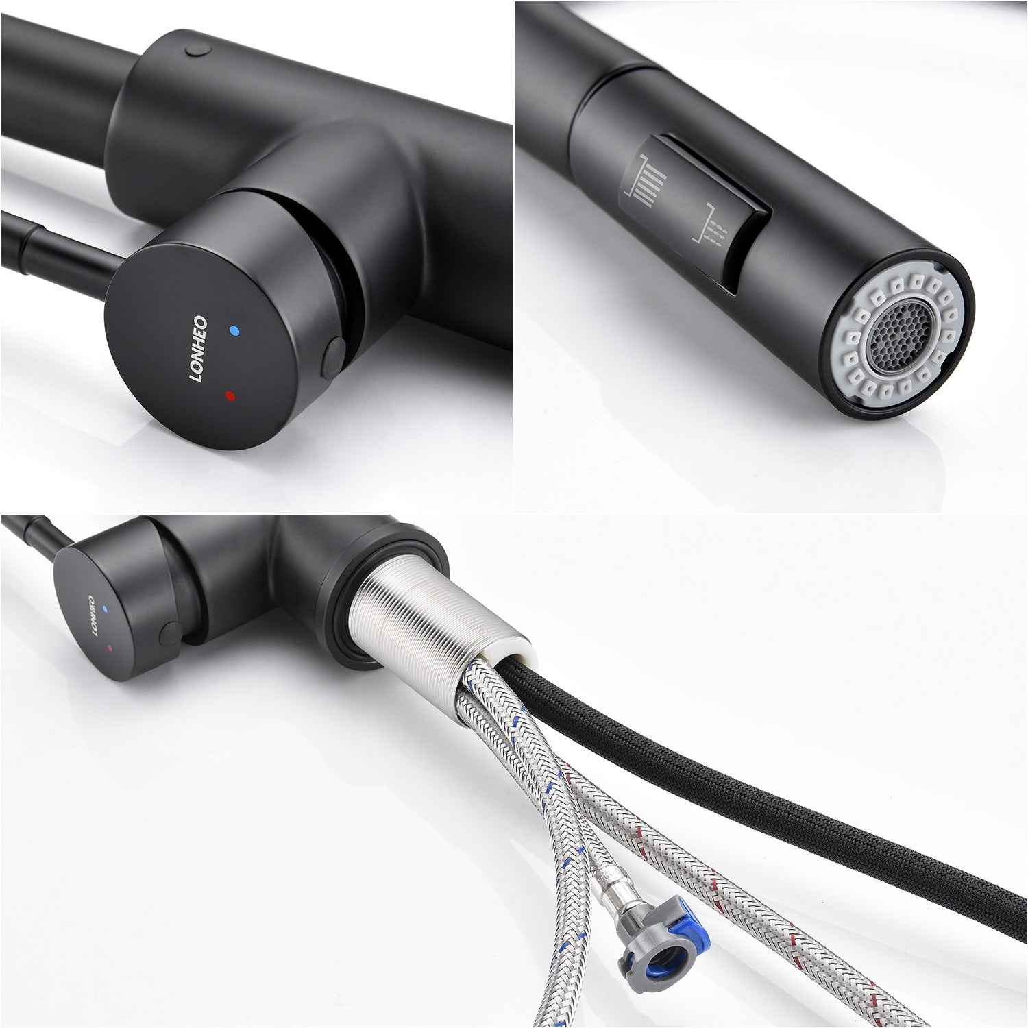 Robinet de Cuisine avec Douchette Extractible Mitigeur de Cuisine avec 2 Types de Jet D'eau Robinet d'évier en Inox Noir - 8