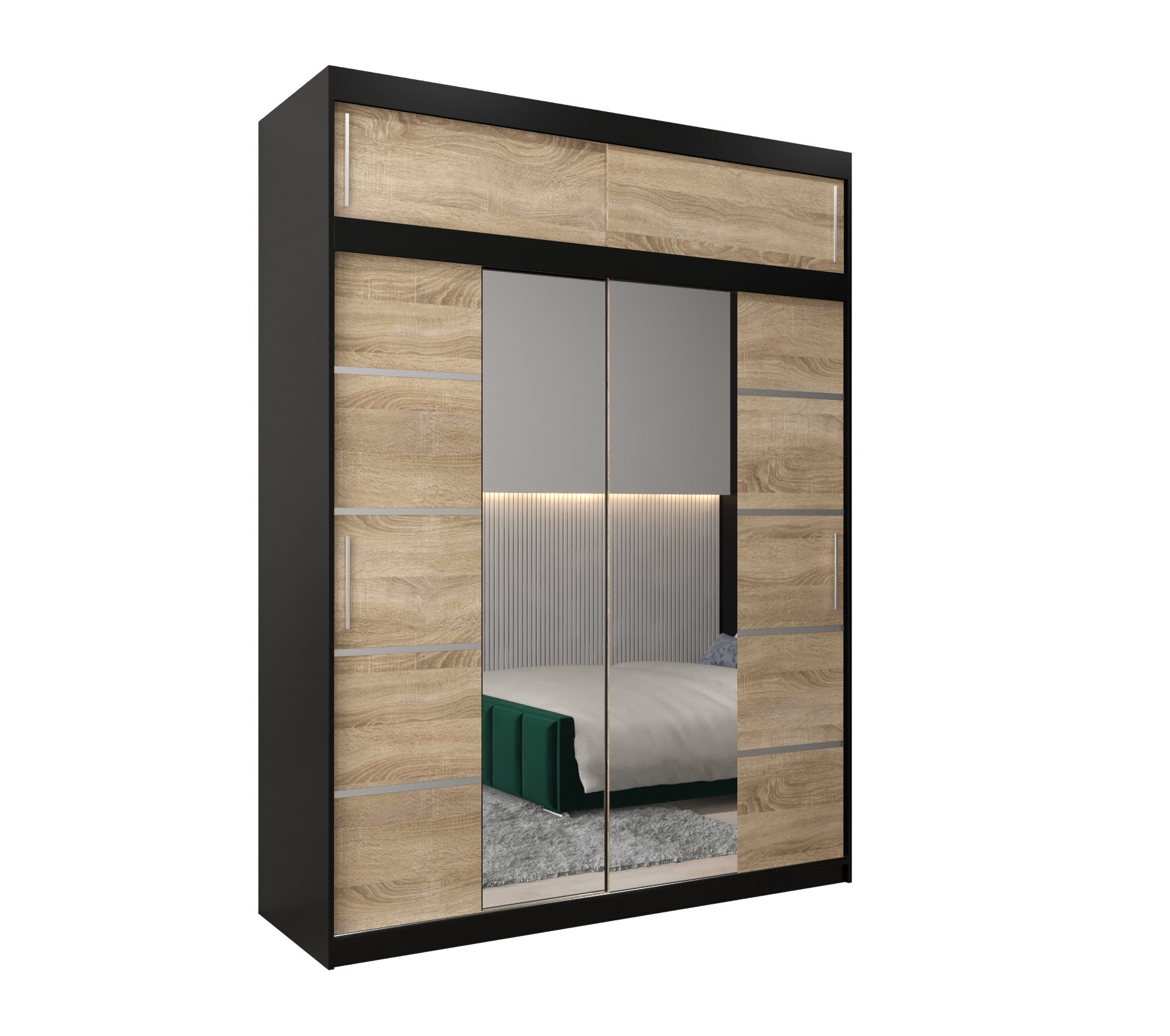Szafa przesuwna z nadstawką garderoba Verona 4 180 x 62 x 240 cm Czarny + Sonoma - Abiks Meble