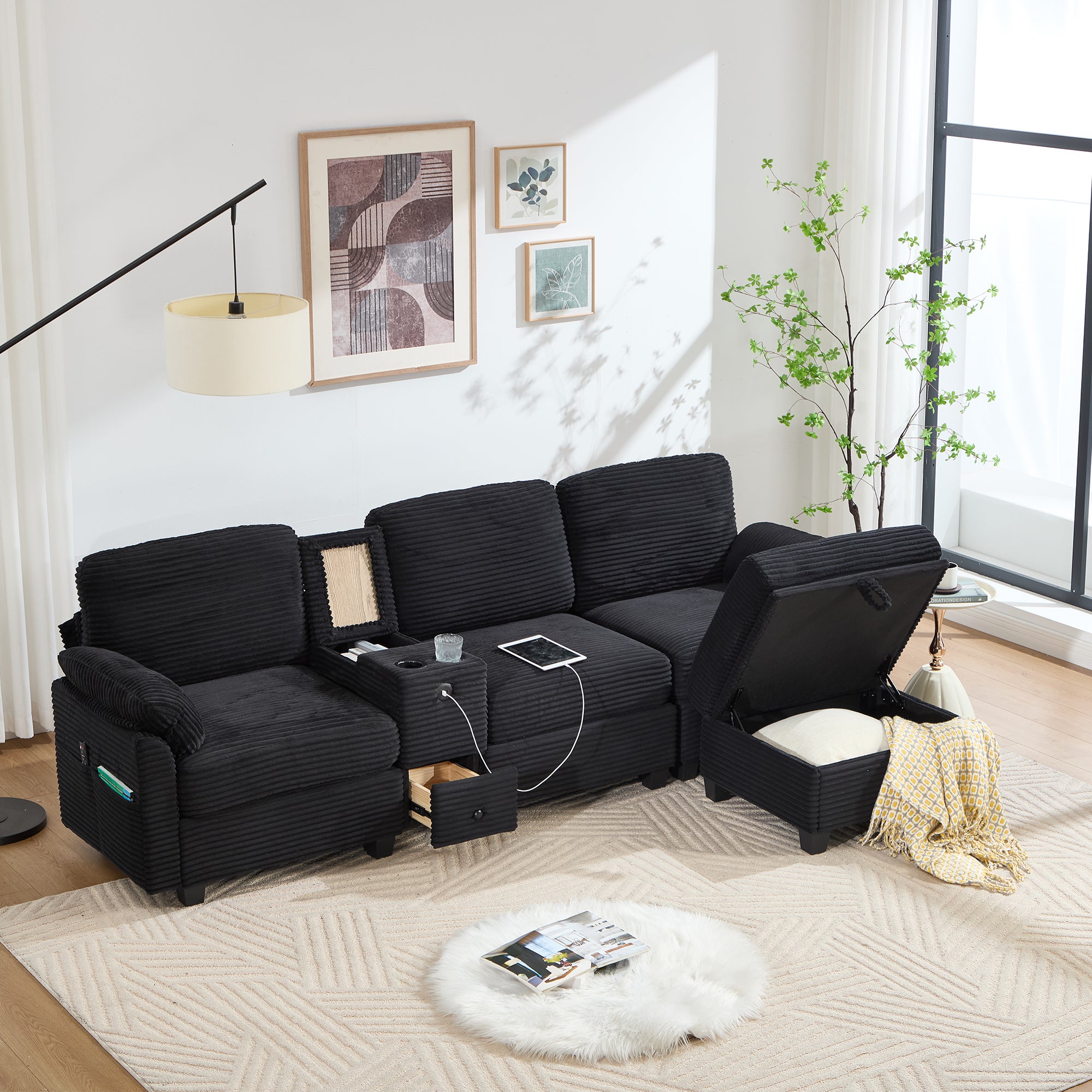 Fortuna Lai  Sofá Grande De Pana Viscoelástica, Consola+Usb-C+Almacenamiento+Otomana , Leroy Merlin