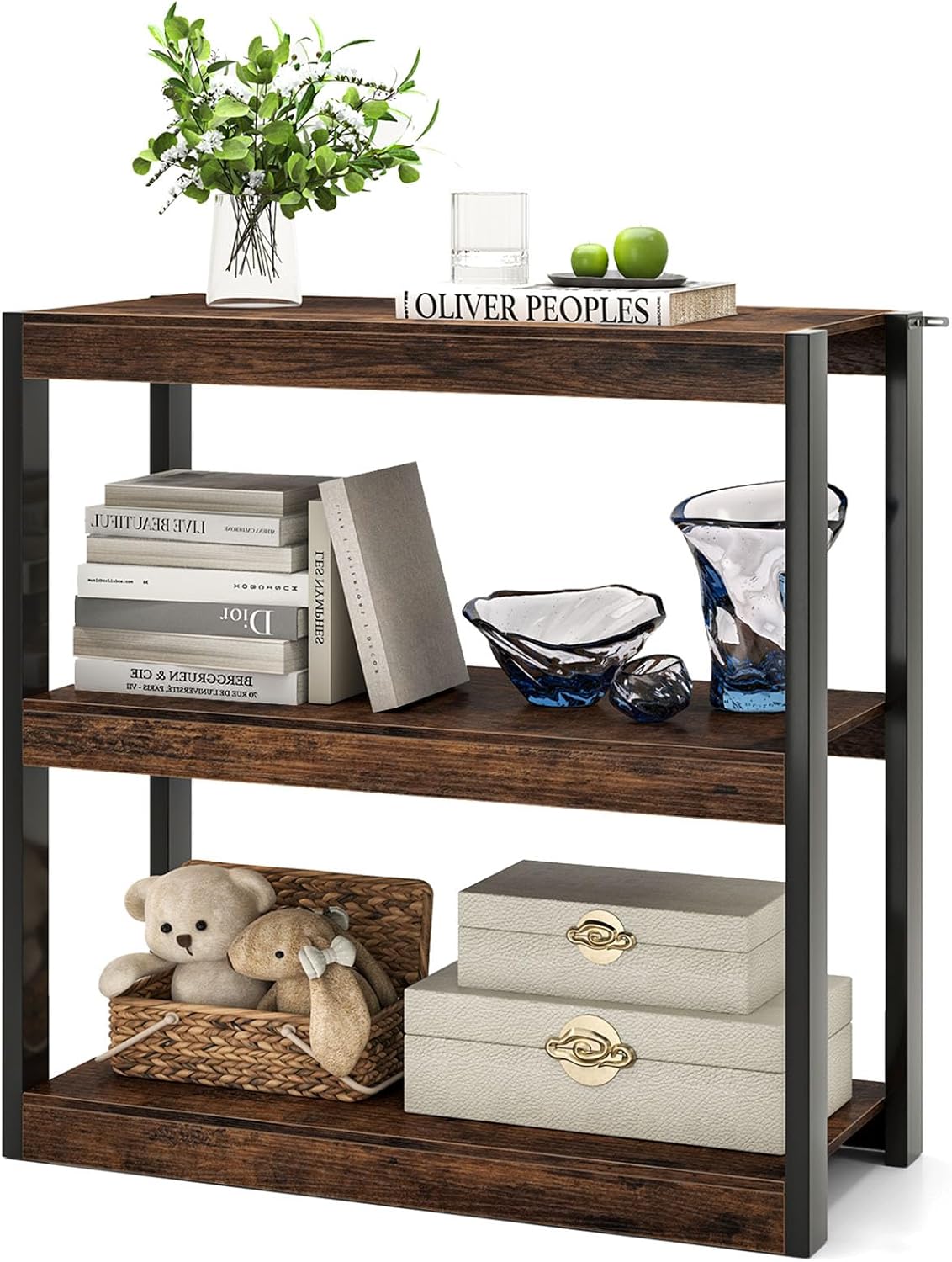 GIANTEX Libreria Aperta 3 Livelli Con Ripiani Regolabili – 50x30x75 Cm – Antiribaltamento – Marrone