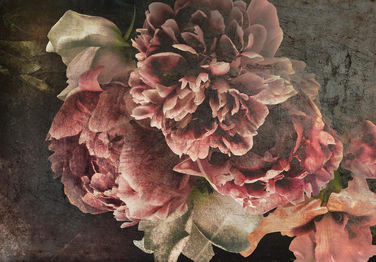 Papel pintado fotografia panorámica flores vintage rosas peonías 368x254 cm - incluye cola - moderno salon dormitorio papel no tejido