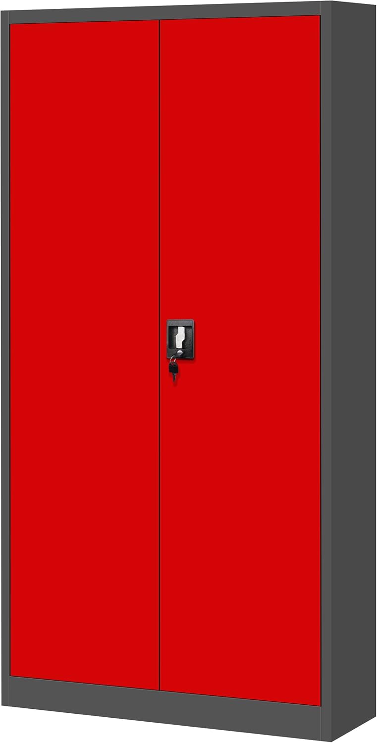 Set de 2 Armoire de Bureau de Rangement Métallique 4 étagères réglables 185 cm x 90 cm x 40 cm Anthracite-Rouge - 9