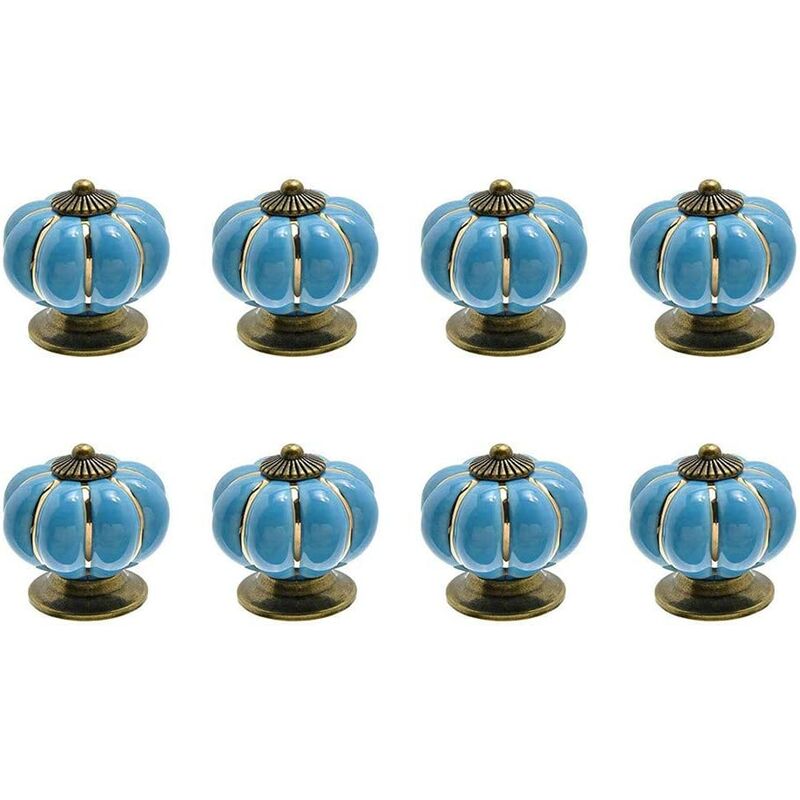 8 x Ceramiczne gałki do szuflad, gałka do mebli w kształcie dyni do szuflad i szafek kuchennych (Niebieski)