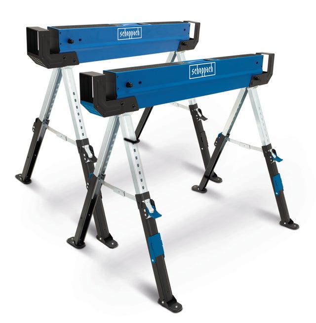 Scheppach Set de 2 tréteaux d'atelier pliables MWB600 - hauteur réglable 61,8-82 cm - charge max totale 1178 kg