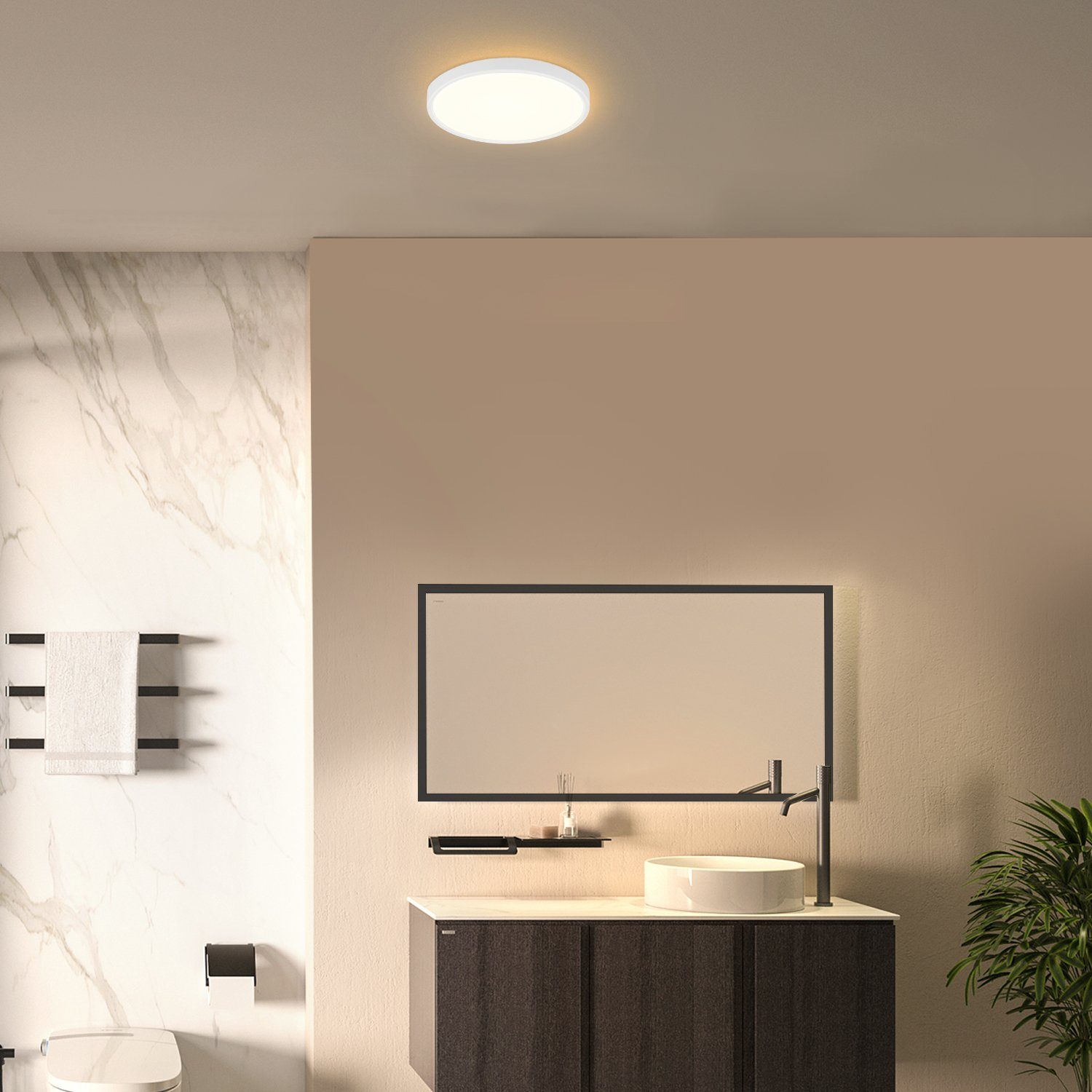 NETTLIFE Plafón LED Dormitorio Lámpara Plana 22cm 15W Cocina IP44 Pasillo Redondo Blanco Cálido para Baño - 3